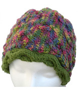 Purple and green multicolor hand knit hat - $24.00