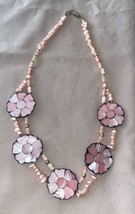 Vintage 18” Necklace Pink Beads With Large Flower Beads - $8.55