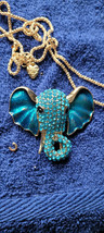 New Betsey Johnson Necklace Elephant Head Blueish Rhinestone Africa Collectible - £11.98 GBP