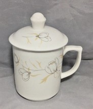 Chinese style porcelain Tea mug with lid white with black gold decoratio... - £5.58 GBP