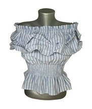 Forever 21 Striped Off the Shoulder Ruffle Blue Shirt Top Beach Size Med... - £9.34 GBP