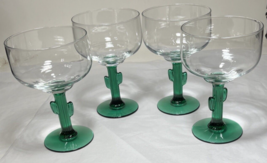 Set Of 4 Cactus Margarita Glasses Barware 6.25&quot; Tall 4&quot; wide 16 oz - £17.69 GBP