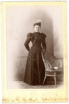 Circa 1890&#39;S Cabinet Card Beautiful Woman Black Dress Hat Morris Southhampton Ny - £8.14 GBP