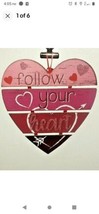 NEW 11&quot; x 12&quot; Pink Heart Shaped Sign/Plaque Home Decor Follow Your Heart Folds - £9.57 GBP
