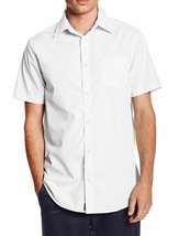 vkwear Men's Classic Button Up Curved Hem Short Sleeve Solid Dress Shirt White - $24.14