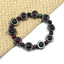 Natural Ruby Zosite &amp; Hematite 6 mm Bead 7.5&quot; Stretchable Bracelet RSB-57 - £9.43 GBP