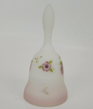 VTG Fenton Bell Satin Glass hand painted Berries &amp; Blossoms White Pink Signed - £13.47 GBP