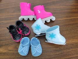 Doll Shoes Boots Set 4Pr Accessories Footwear Skates Fits American Girl &amp; 18” - £7.81 GBP