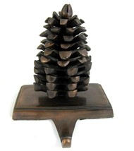 Bronze Tone Metal Pine Cone Christmas Stocking Holder Heavy Brown Holder... - $23.71