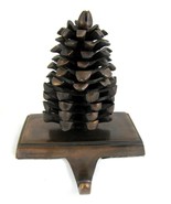 Bronze Tone Metal Pine Cone Christmas Stocking Holder Heavy Brown Holder... - £18.53 GBP