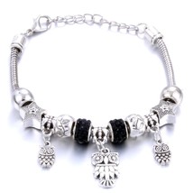Antique Original Heart-Shaped Owl Charm Bracelets For Women Glass Beads Brand Br - £8.12 GBP