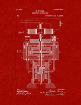 Tesla Electric Generator Patent Print - Burgundy Red - $7.95+