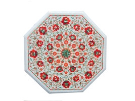 18&quot; Marble Inlaid Precious Stones Coffee Table Top Unique Mughal Art Decor Gifts - £818.20 GBP
