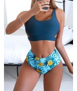 Ladies High Waist Solid Color Printed Swimsuit - $21.00