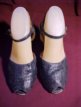 Navy Blue Peeptoe Sling Back Shoes;Flat-Braided Cord Wedge-Size 7m;Vinta... - £7.86 GBP