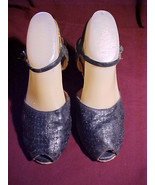 Navy Blue Peeptoe Sling Back Shoes;Flat-Braided Cord Wedge-Size 7m;Vinta... - £7.85 GBP