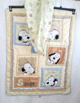 Vtg Baby Snoopy Peek a Boo Crib Quilt + Sheet Neutral Colors Green Beige... - $68.10