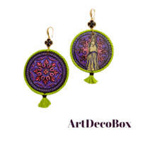 Wooden 3D Ornament painted earrings inspired by Ancient Greek Sculpture Kore - £52.16 GBP