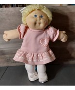 Vintage 1985 Cabbage Patch Kid Girl Blonde Short Hair Blue Eyes Pink Dress - £29.59 GBP