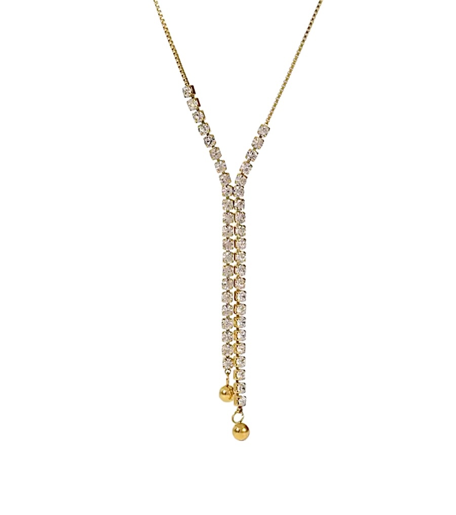 CZ Lariat Drop Necklace Stainless Steel