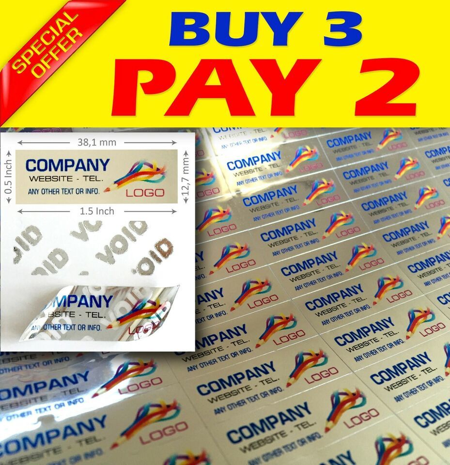 Primary image for 100 Custom print warranty sticker polyester label VOID security seals 1.5"x0.5"