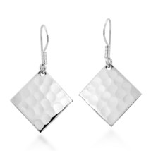 Hammer Texture Tilted Square .925 Silver Earrings - £14.22 GBP