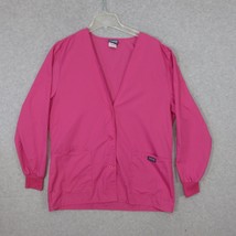 Cherokee Workwear Women&#39;s Cardigan Scrub Jacket Shocking Pink Long Sleeve Med - £7.27 GBP