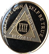 29 Year Large AA Medallion 1.5&quot; Glossy Classic Black Sobriety Chip - £8.12 GBP