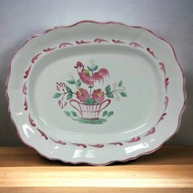 Vtg Chanticleer Ware 12”x10” Platter pink Rooster floral hand painted En... - $85.14