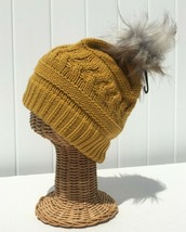 Gilrs Winter Warm Chunky Stretchy Knit Beanie Hat with faux fur Pom Yell... - $8.14