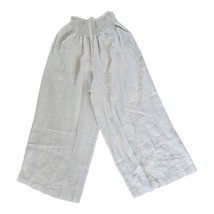 Wrap London Linen Wide Leg Crop Pants Womens Size 10 Ivory Smocked Waist... - £69.47 GBP