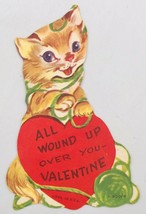 VTG 1940&#39;s Die Cut Cat Baby Kitten w/Yarn Be My Valentine Card 2.5&quot;x4&quot; X... - £9.57 GBP