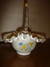 Fenton Hand Painted Butterflies On Silver Crest Basket - £23.59 GBP