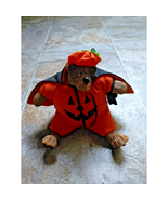 Russ 5&quot; Bumpkin Pumpkin Stuffed Resin Bear w/ Cape Halloween Bear Decora... - £7.05 GBP