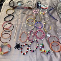 Girls Kids Jewelry Lot Of 35 Mostly Bracelets Lots Of Pink - £5.22 GBP