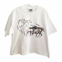 Jerzees ZT Vintage 90s White Painted Horses Graphic Tee - £29.89 GBP