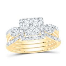 0.62 Cttw Diamond Square Shape Wedding Band Ring Set of 3 14k Yellow Gold - £1,180.12 GBP