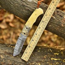 Damascus Folding Tanto Blade Pocket Knife InnerLock Tactical Camel Bone ... - $31.67