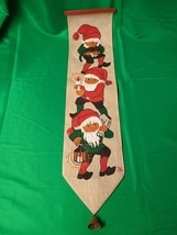 Vintage Christmas Elves Elf Burlap Door Hanging Pennant - £30.01 GBP