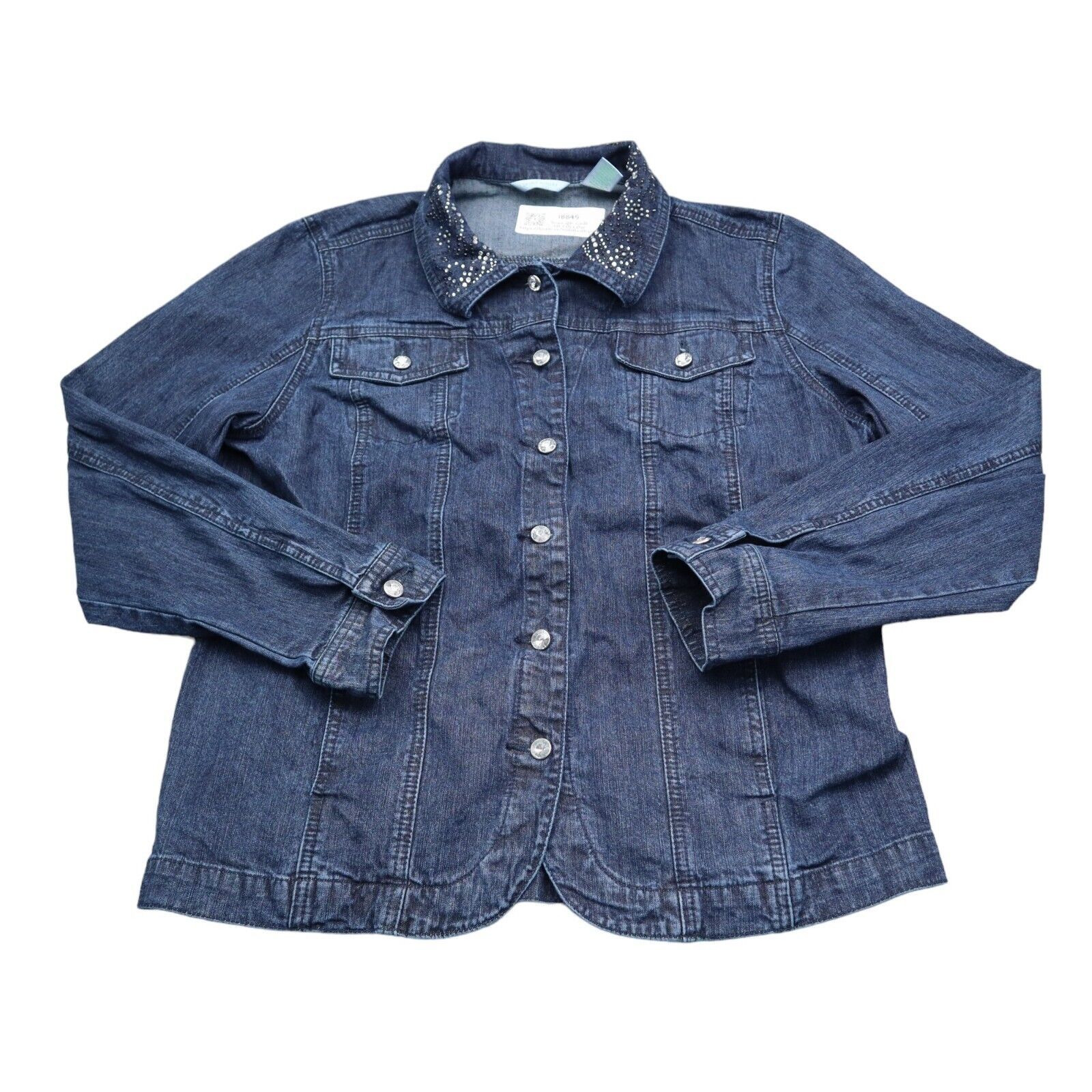 Laura Ashley Jacket Womens L Blue Denim Rhinestone Collar Button Pocket ... - $29.68