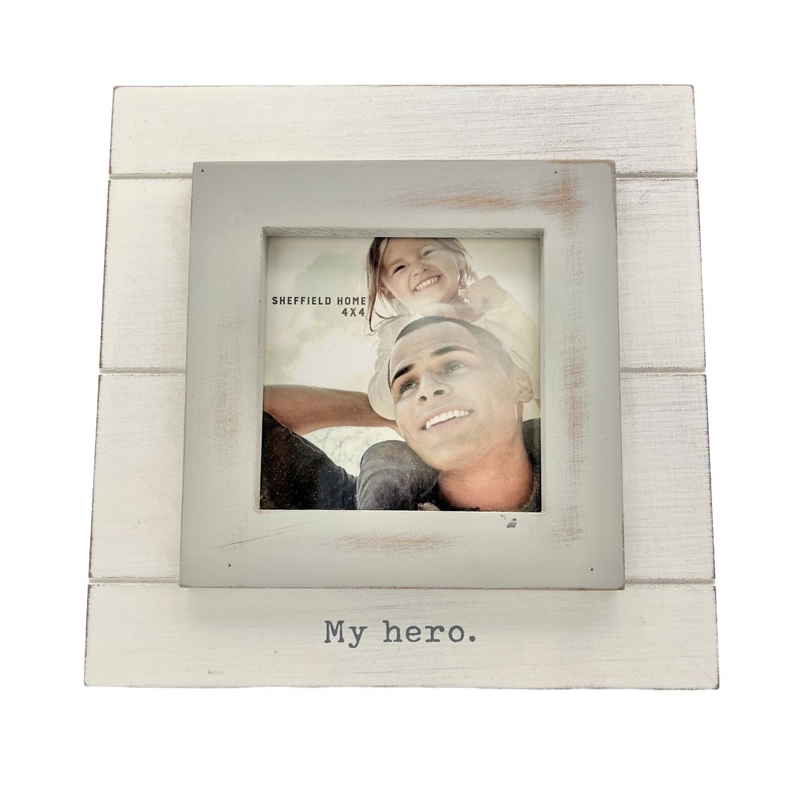 Sheffield Home White Gray Picture Frame My Hero holds 4x4 in picture - £9.51 GBP