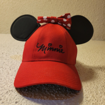 Adult Sized Minnie Mouse Adj Baseball Hat w/ Ears Red Bow Cap One Size Fits Most - £10.65 GBP