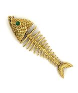 Tiffany & Co. 18k Yellow Gold Articulating Fish Pendant Emerald Eyes - $11,438.47