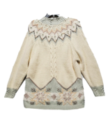 Vtg Hand Knit Sweater Cotton M PETITE Fair Isle Tunic Cottagecore Jeanne... - $44.50