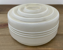 Vtg Round Milk Glass &amp; Clear Ceiling Light Shade Cover 6&quot; Ribbed Tiered Pattern - £24.86 GBP