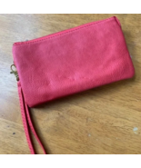 Leather Wallet Coral Pink Clutch Zip Small Spacious Card Holder - $286.68 MXN