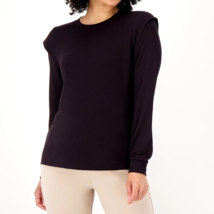 AnyBody Long Sleeve Printed Top with Sleeve Detail- JET BLACK, XL - £19.65 GBP