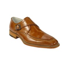 Men's Giovanni Shoes High Quality Leather Monk Strap Buckle AMATO Tan image 5