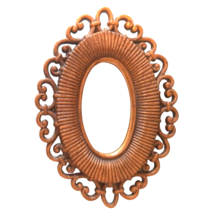 1987 Vintage Homco Accent Mirror Midcentury Oval Brown Wicker look 9.5 inch USA - $23.36