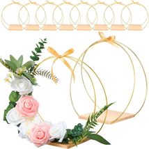 Metal Floral Hoop Centerpiece 10 Pcs 12 Inch with Stand Gold Hoop Wreath Rings w - £64.98 GBP